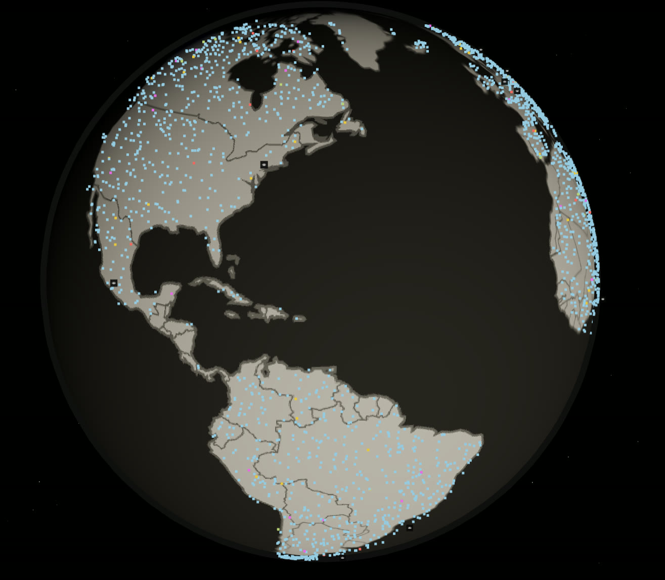 Globe interactif Just a Normie World, où chaque point représente un membre de la communauté.