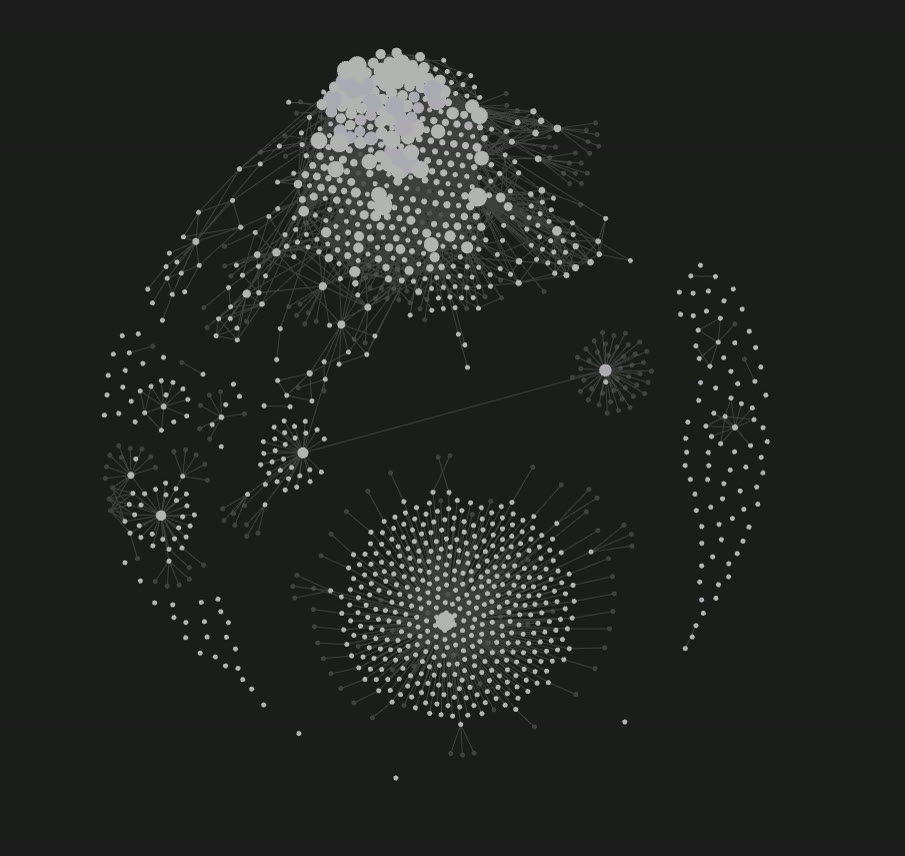 Vue en graphe d’un coffre-fort de connaissance, montrant les notes et les liens qui les relient.